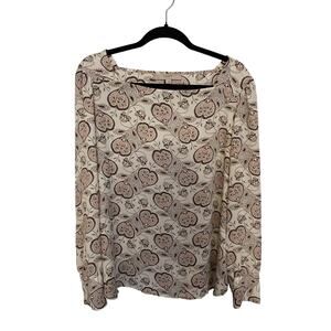 Loft Long Sleeve Blouse Womens Size Large Cream Green Floral Paisley Small Pull